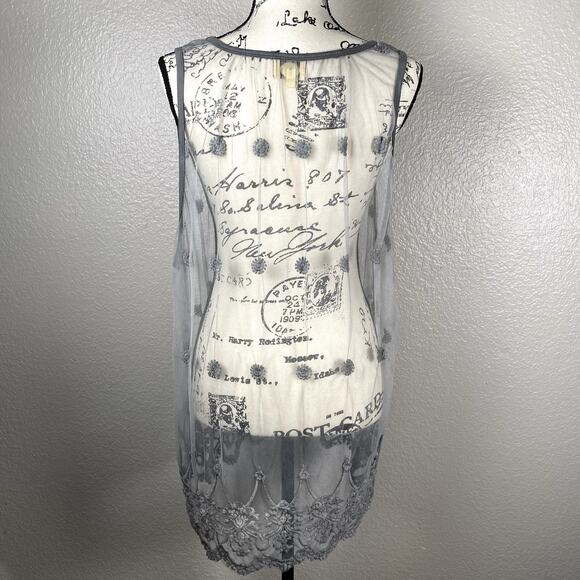 Catalog Classics Sz 2X Sheer Sleeveless Embroidered Lace Mesh Tunic Gray Coverup - Picture 2 of 7